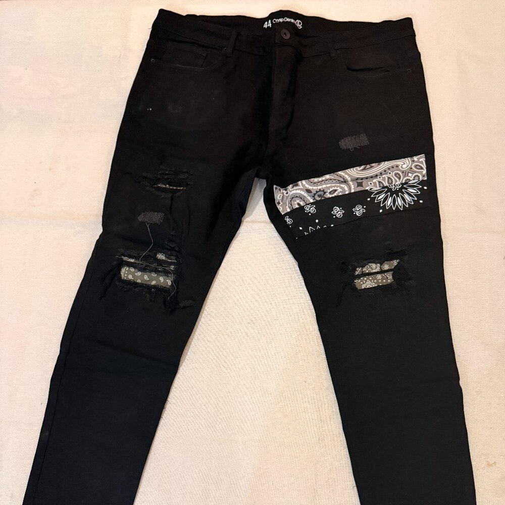 Black Patch Detail Embellished Jeans • Crysp Denim • Size 44
